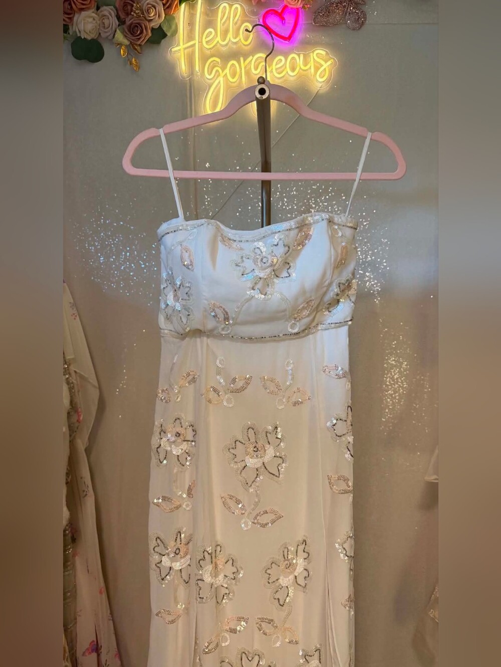 Needle & Thread Size 6 Ivory Sequin Floral Embellished Maxi Gown - Picture 7 of 11